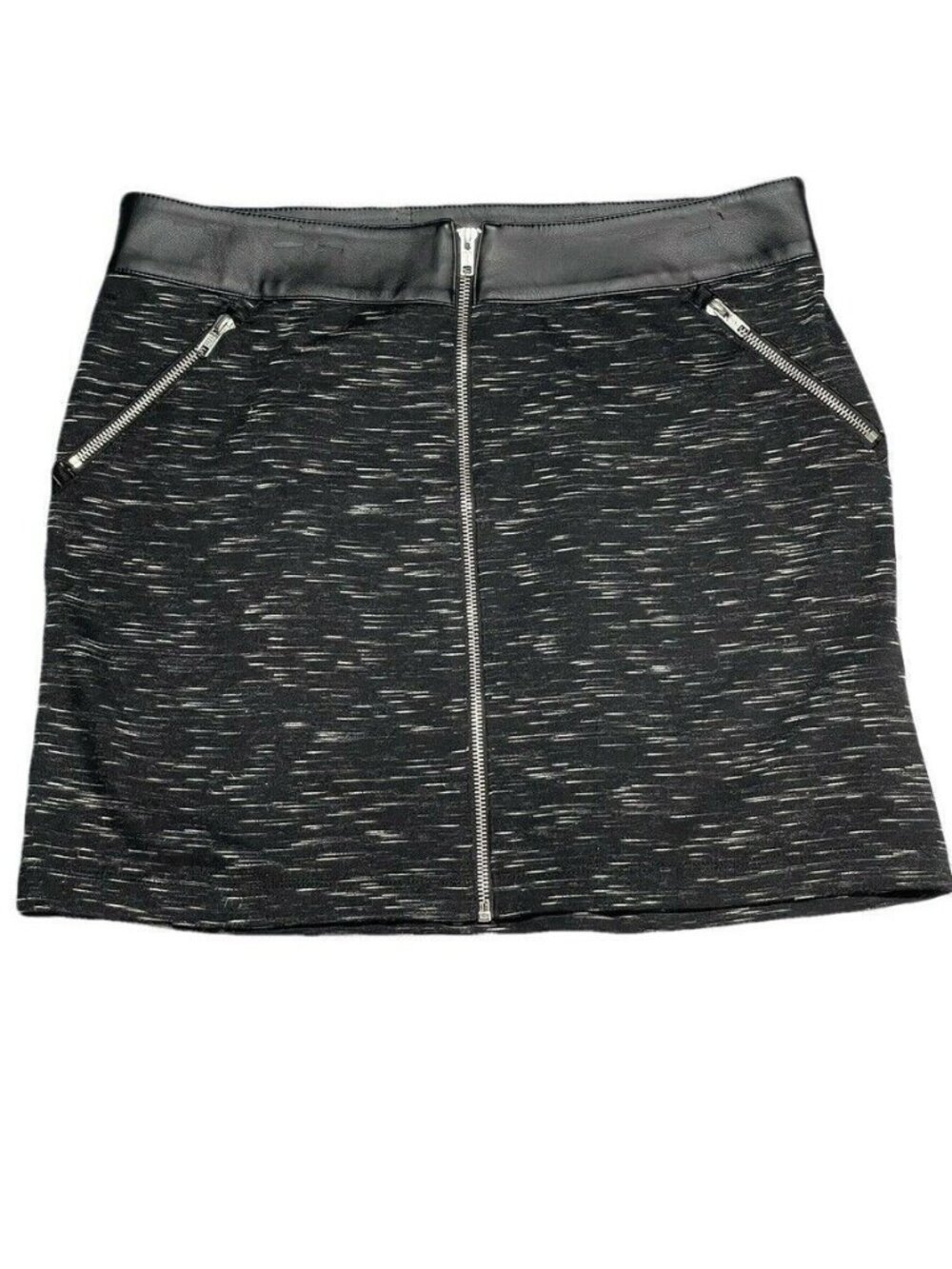 Rock & Republic Womens Black Pencil Skirt With Faux Leather Waistband & Zipper